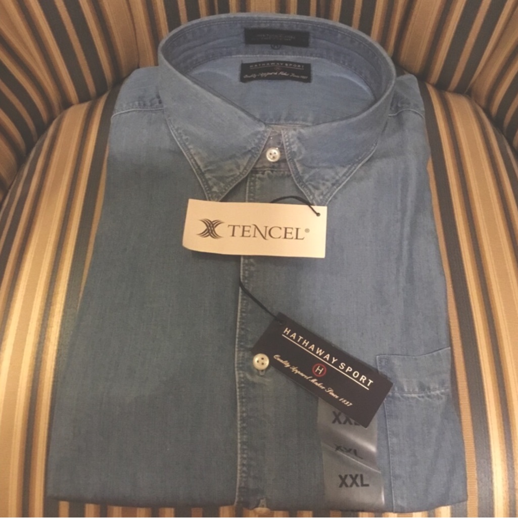 Men's Tencel Lyocell Denim Shirt Button-Up Denim Blue Long Sleeve Shirt